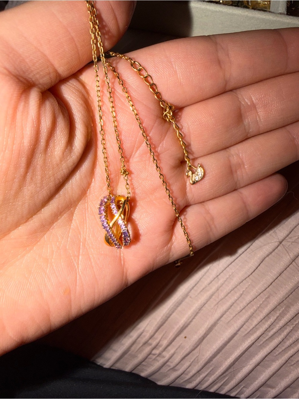 Swarovski Gold-Tone Necklace with Purple and Amber Stones